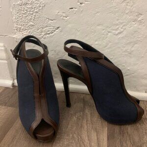 Hermes Heels Sandale Gala Toile De Coton Marine Blue EU 7 US 7